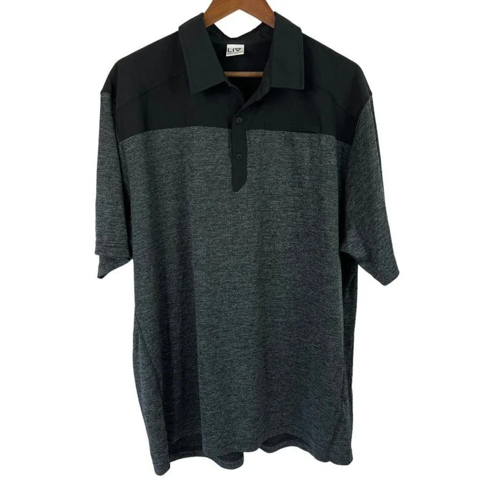 LIV Life Integrity Earth Short Sleeve Polo Shirts Grey Black Mens Size XXL 2XL